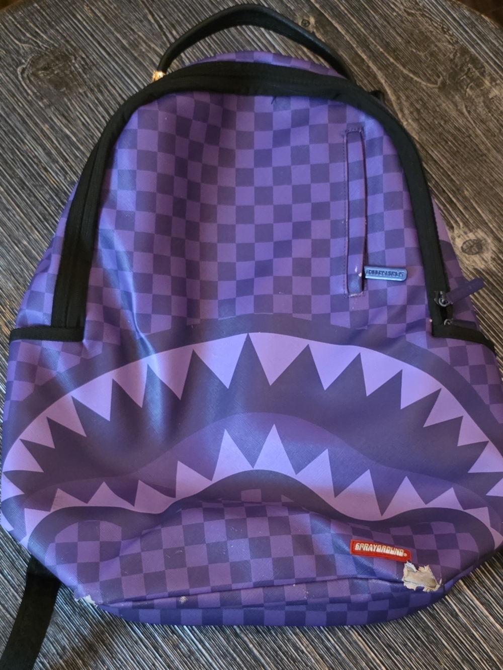 Sprayground Purple Checkerboard Shark Graphic Backpack